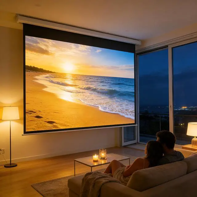 Alt view image 2 of 7 - 72" Projector Screen Motorized 16:9, 4K HD Pull Down Retractable Projection Screens Electric Automatic Wall Ceiling Movie Screen for Office Classroom Indoor