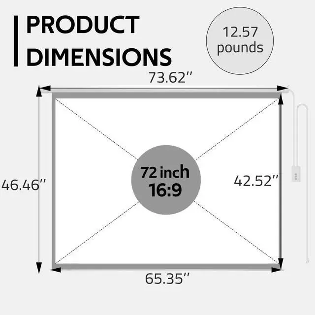 Alt view image 6 of 7 - 72" Projector Screen Motorized 16:9, 4K HD Pull Down Retractable Projection Screens Electric Automatic Wall Ceiling Movie Screen for Office Classroom Indoor