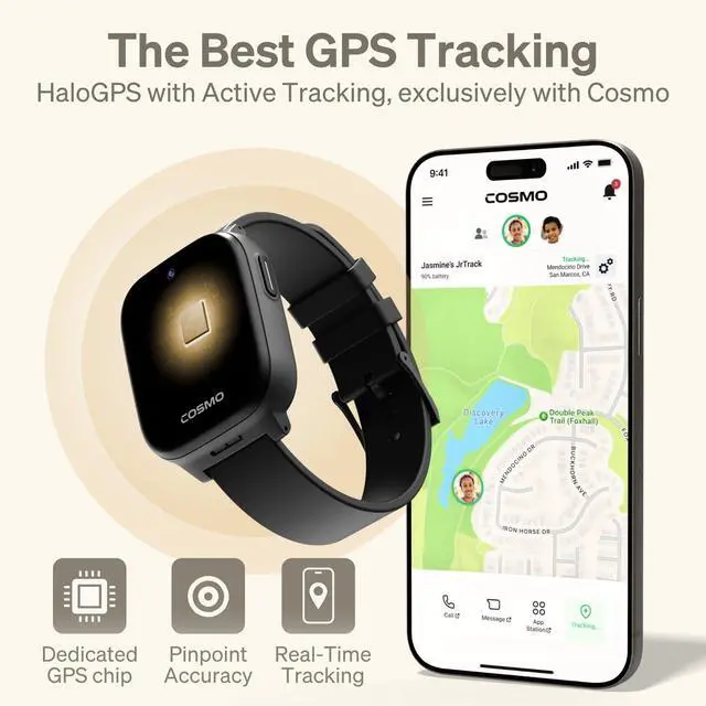 Alt view image 4 of 7 - 5 Kids Smart Watch by Cosmo | Best Kid-Safe Phone Watch | Precision Real-Time GPS Tracking | Call, Text, Activity, School Settings | Spotify Music | Parental Controls | SOS & Safety Alerts