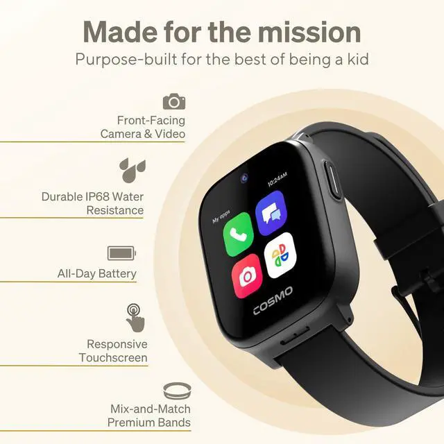 Alt view image 7 of 7 - 5 Kids Smart Watch by Cosmo | Best Kid-Safe Phone Watch | Precision Real-Time GPS Tracking | Call, Text, Activity, School Settings | Spotify Music | Parental Controls | SOS & Safety Alerts