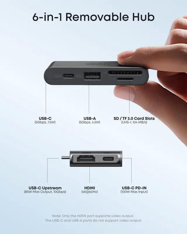 Alt view image 6 of 7 - Nano 13-in-1 Laptop Docking Station with Detachable 6-in-1 Hub, USB-C 3 Display Docking (2 HDMI+1 DP), 10 Gbps USB-C, 3 USB-A, Audio, SD/TF, Ethernet, 100W Max PD for Dell/Lenovo/HP Home Office