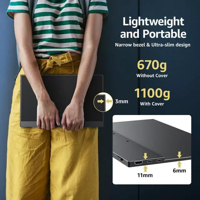 Alt view image 5 of 7 - Portable Monitor 15.6 Inch 1080P FHD 60Hz 85% sRGB Travel Monitor with Speaker HDMI USB-C Second Screen for Laptop MacBook Surface PC Xbox PS4/5, VESA Mountable, with Cover Stand
