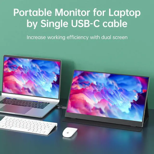 Alt view image 2 of 7 - Portable Monitor 15.6 Inch 1080P FHD 60Hz 85% sRGB Travel Monitor with Speaker HDMI USB-C Second Screen for Laptop MacBook Surface PC Xbox PS4/5, VESA Mountable, with Full Cover Stand