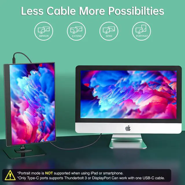 Alt view image 3 of 7 - Portable Monitor 15.6 Inch 1080P FHD 60Hz 85% sRGB Travel Monitor with Speaker HDMI USB-C Second Screen for Laptop MacBook Surface PC Xbox PS4/5, VESA Mountable, with Full Cover Stand