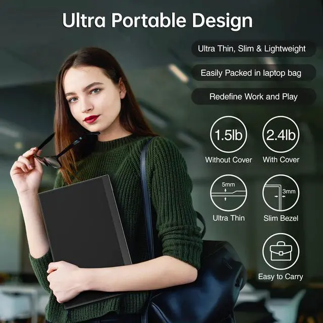 Alt view image 5 of 7 - Portable Monitor 15.6 Inch 1080P FHD 60Hz 85% sRGB Travel Monitor with Speaker HDMI USB-C Second Screen for Laptop MacBook Surface PC Xbox PS4/5, VESA Mountable, with Full Cover Stand