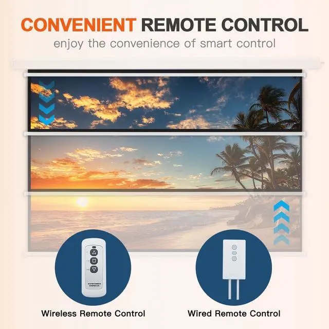 Alt view image 7 of 7 - 84inch Motorized Projection Screen, 16:9 4K 3D HD Electric Projector Screen, Wall/Ceiling Mounted White Projection Screen with Two Remote Controls for Indoor & Outdoor Use