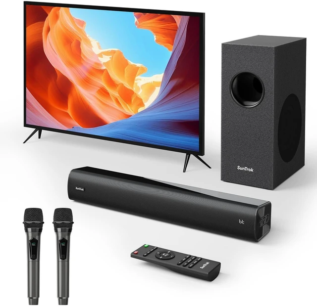 Main image of Sound Bar for Smart TV,2.1CH Soundbar with Subwoofer,Karaoke Machine for TV Karaoke SoundBar with Microphones,BT 5.3 Surround Sound System for TV, Home Theater Soundbar Speakers with ARC/AUX for Party