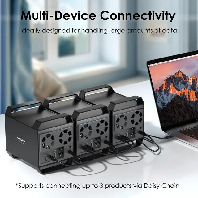 Alt view image 6 of 7 - 4-Bay Hard Drive Enclosure for 3.5" and 2.5'' SATA HDD/SSD Featuring 10Gbps USB-C 3.2, Max 128TB Capacity, Built-in Temp-Controlled Cooling Fans, 4K HDMI Stunning Video Output, Aluminum Shell
