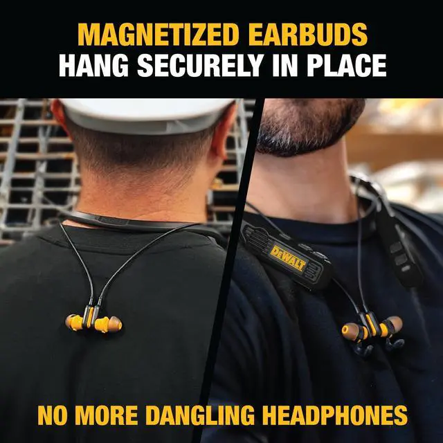 Alt view image 7 of 7 - Heavy Duty Black Edition 2-in-1 Neckband Bluetooth Headphones w/Built-in Speakers, Jobsite Wearable Speaker & Around Neck, Wireless Headset, 60+ Hrs Hands-Free Music & Calls, Carry Pouch
