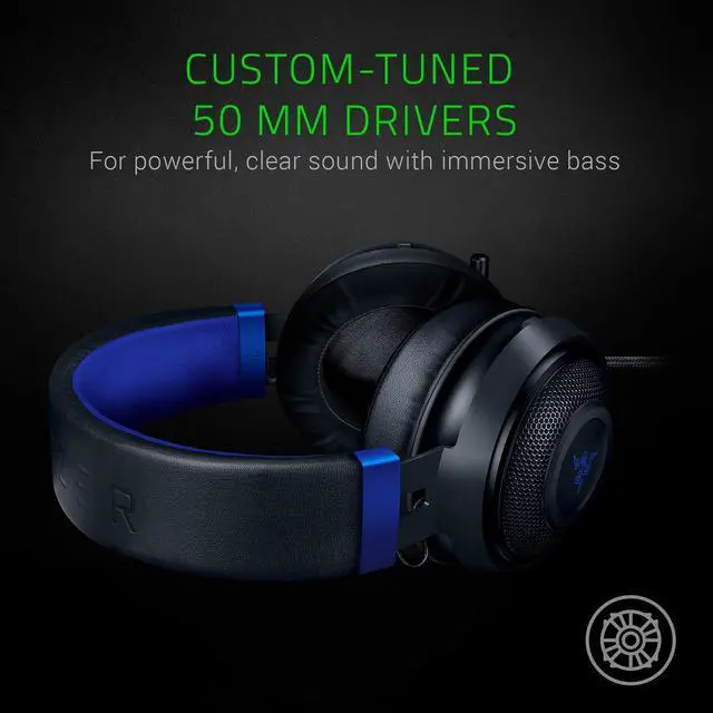 Alt view image 2 of 6 - Kraken Gaming Headset: Lightweight Aluminum Frame - Retractable Noise Isolating Microphone - for PC, PS4, PS5, Switch, Xbox One, Xbox Series X & S, Mobile - 3.5 mm Headphone Jack - Black/Blue