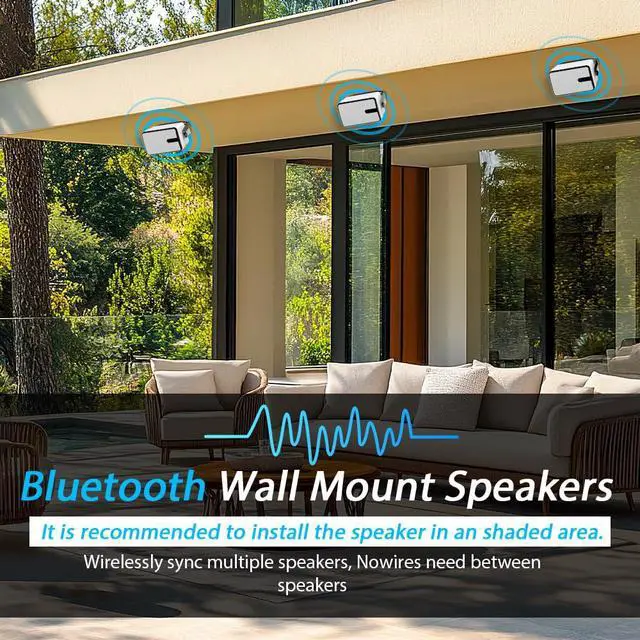 Alt view image 2 of 6 - Outdoor Bluetooth Speaker 250W, Wireless Sync Up to 100 Speakers,Indoor/Outdoor Sound System for Patio, Porch, Gazebo, Garage (2 PCS)