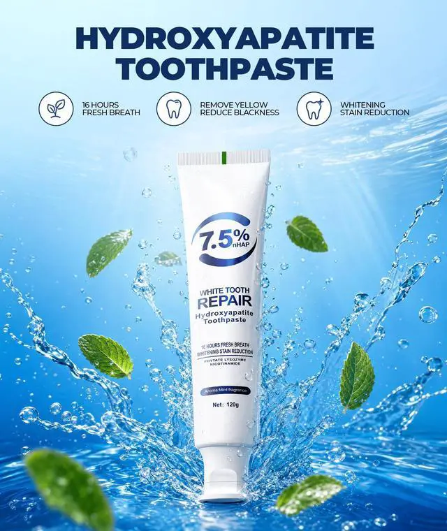 Alt view image 6 of 7 - 7.5% Nano Hydroxyapatite Toothpaste for Enamel Repair & Sensitive Teeth, Fluoride-Free Remineralizing Formula with Natural Mint, Gentle Oral Care for Daily Protection 1 Tube