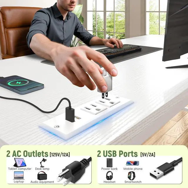 Alt view image 6 of 7 - 39.3Inch Computer Desk with Power Outlet & Drawer,Gaming Desk with CPU Stand& LED Lights,Corner Office Desk with Ergonomic Monitor Stand for Home Work, Study and Gaming, Small Spaces,White
