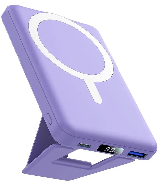 Main image of for Magsafe Power Bank, 10000mAh Foldable Magnetic Battery Pack with LED Display, 3 in 1 Wireless Portable Charger with 22.5W Fast Charging for iPhone 17/16/15/14/13/12 Series-Lilac