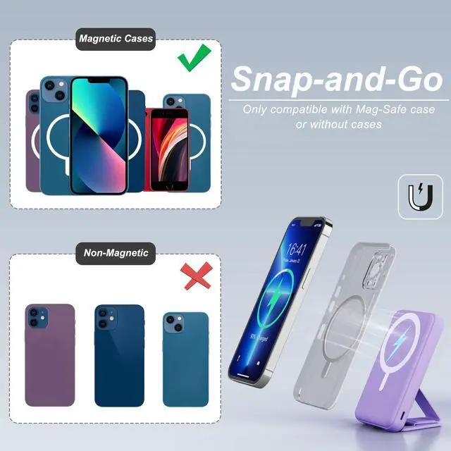 Alt view image 5 of 6 - for Magsafe Power Bank, 10000mAh Foldable Magnetic Battery Pack with LED Display, 3 in 1 Wireless Portable Charger with 22.5W Fast Charging for iPhone 17/16/15/14/13/12 Series-Lilac