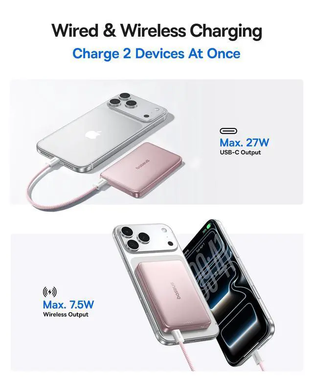 Alt view image 3 of 7 - Picogo Power Bank, 0.5" Ultra Slim 10000mAh MagSafe Portable Charger, Upgraded CCC Certified 27W Fast Charging Magnetic Battery Pack, Alloy Wireless Charger for iPhone 17/16/15/14/13/12