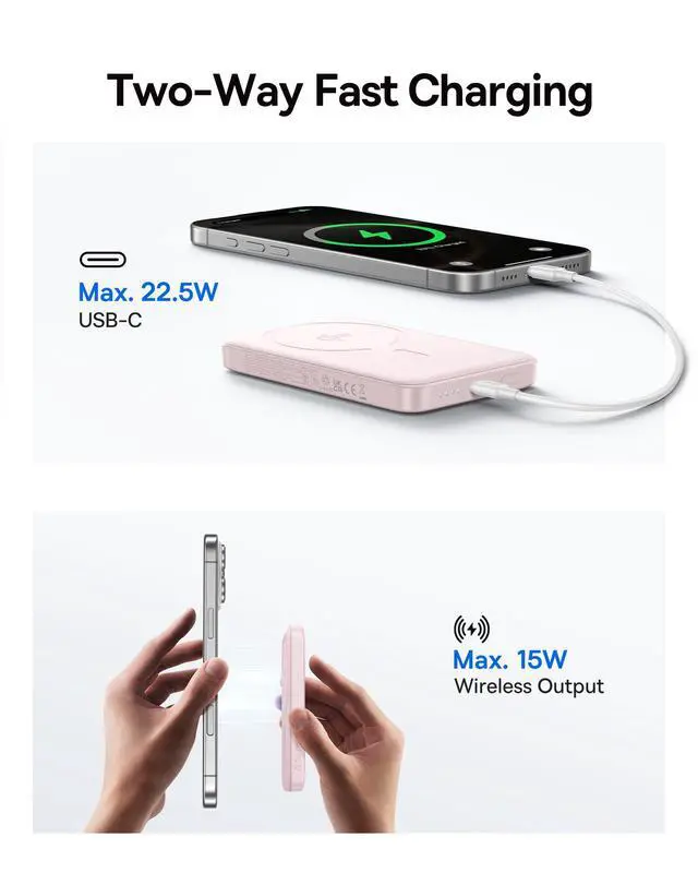 Alt view image 5 of 7 - for MagSafe Portable Charger, Qi2 Certified 15W Wireless Magnetic Power Bank 10000mAh with USB-C Cable 22.5W PD Charging, Battery Pack Compatible with iPhone 17/16/15/14/13 Pro/Pro Max Series