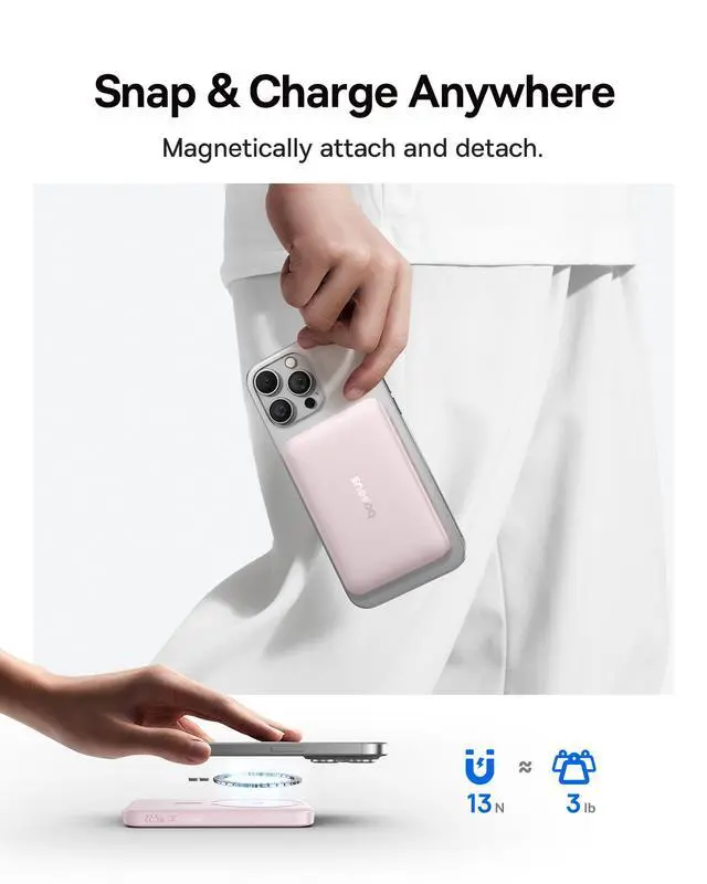 Alt view image 6 of 7 - for MagSafe Portable Charger, Qi2 Certified 15W Wireless Magnetic Power Bank 10000mAh with USB-C Cable 22.5W PD Charging, Battery Pack Compatible with iPhone 17/16/15/14/13 Pro/Pro Max Series