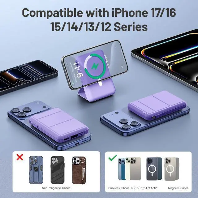 Alt view image 3 of 7 - for MagSafe Portable Charger, 10000mAh Magnetic Power Bank