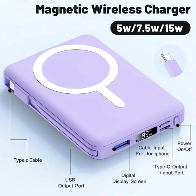 Alt view image 2 of 7 - for MagSafe Portable Charger, 10000mAh Magnetic Power Bank