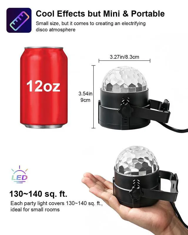 Alt view image 3 of 7 - Sound Activated Party Lights with Remote DJ Lighting, Disco Ball Strobe Stage Light for Home Room Dance Parties Birthday Karaoke Stocking Stuffers New Years Eve Halloween Christmas Decorations