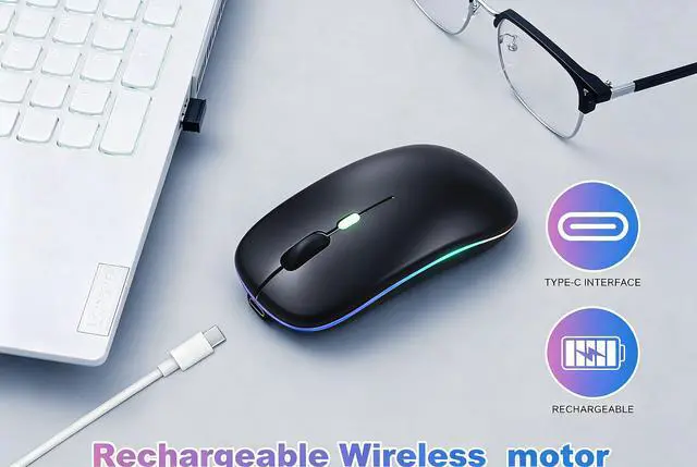 Alt view image 3 of 7 - Wireless Bluetooth Mouse, Rechargeable Computer Mouse, Matte Black