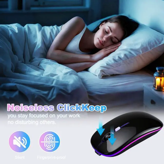 Alt view image 5 of 7 - Wireless Bluetooth Mouse, Rechargeable Computer Mouse, Matte Black