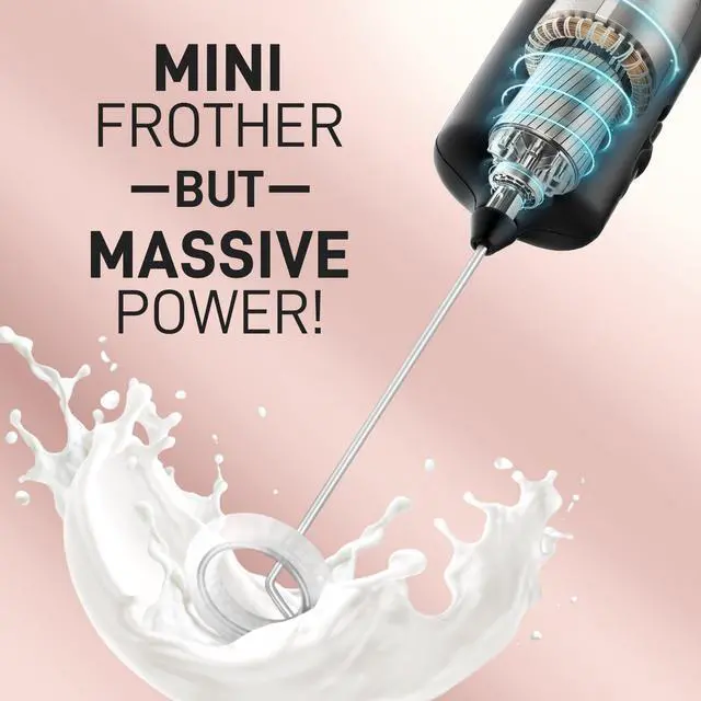 Alt view image 6 of 7 - Mini & Mighty Milk Frother Wand Powerful Handheld Coffee Frother, Battery Operated Drink Mixer Compact Pocket Size Detachable Whisk for Latte, Matcha, Hot Chocolate Black