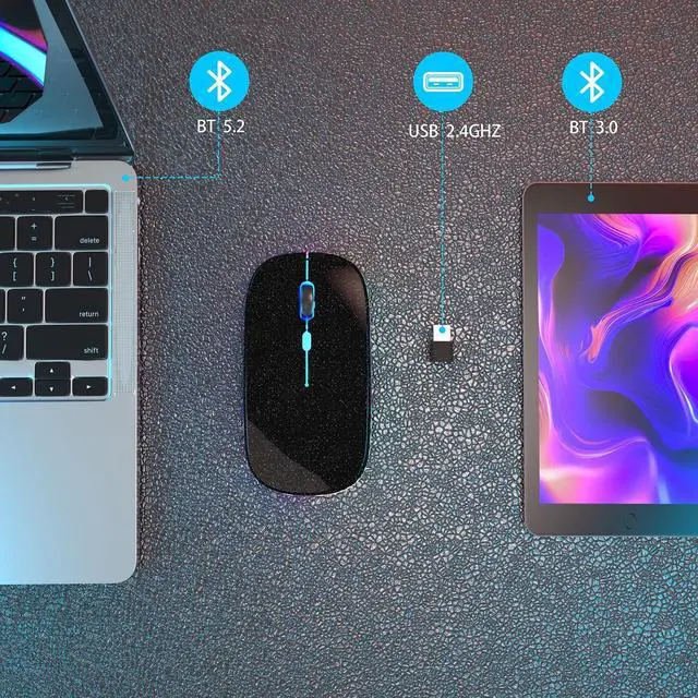 Alt view image 4 of 7 - Wireless Mouse, Bluetooth Mouse Rechargeable Dual Mode,Bright Black