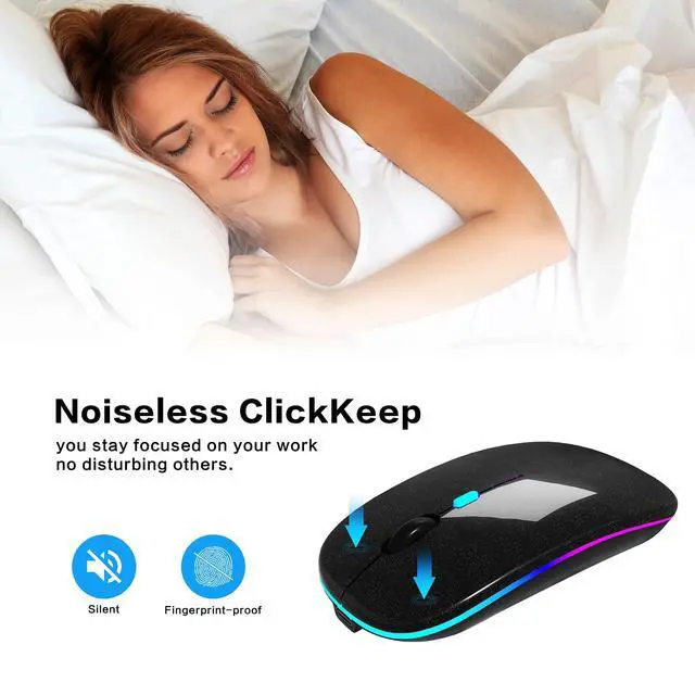 Alt view image 6 of 7 - Wireless Mouse, Bluetooth Mouse Rechargeable Dual Mode,Bright Black