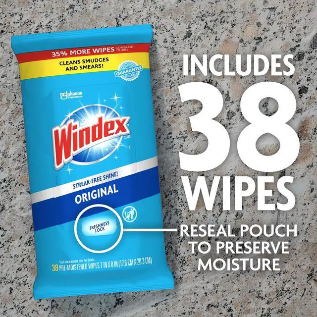 Alt view image 3 of 7 - Wipes Glass Cleaning, Pre-Moistened Glass and Surface Wipes to Clean Home Surfaces, Household Essentials, Original Scent, 38 Count (Pack of 1)