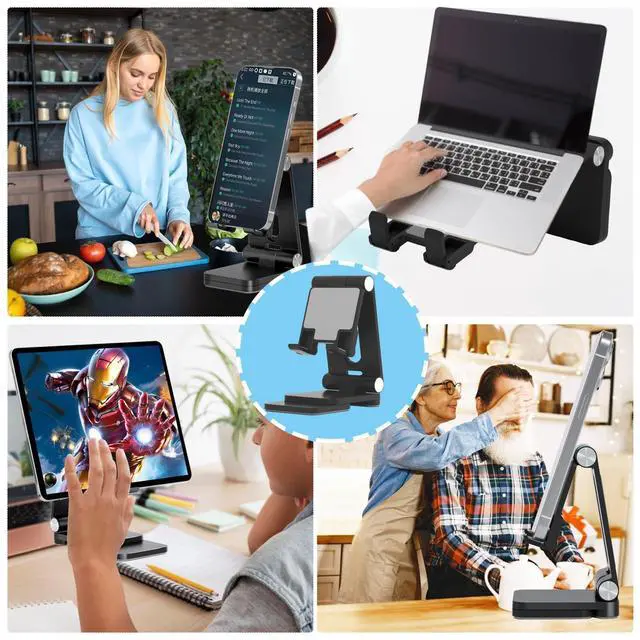 Alt view image 2 of 7 - Folding Cell Phone Stand,Laptop Stand, Adjustable Height and Angle Foldable Cell Phone Stand Holder for Desk, Taller iPhone Stand Compatible with 4-11" Smartphones Tablet Laptop,Gift for Mom