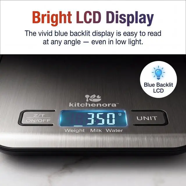 Alt view image 5 of 7 - Digital Food Kitchen Scale, 11lb/5kg Capacity with 1g Precision, 5 Units (g/oz/lb:oz/ml/fl'oz), 304 Stainless Steel Surface, Backlit LCD, Tare Function for Cooking, Baking, Keto & Meal Prep