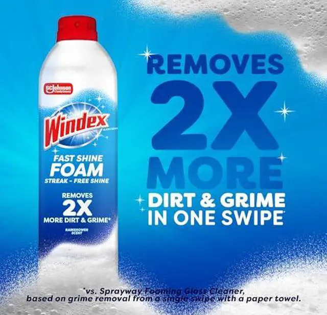 Alt view image 2 of 7 - Fast Shine Foam Glass Cleaner, No-Drip Windows, Doors, Mirrors & Countertops Aerosol Cleaning Spray, Streak-Free Shine, Removes Fingerprints, Dust, Dirt, Grime & More 19 oz (Pack of 2)