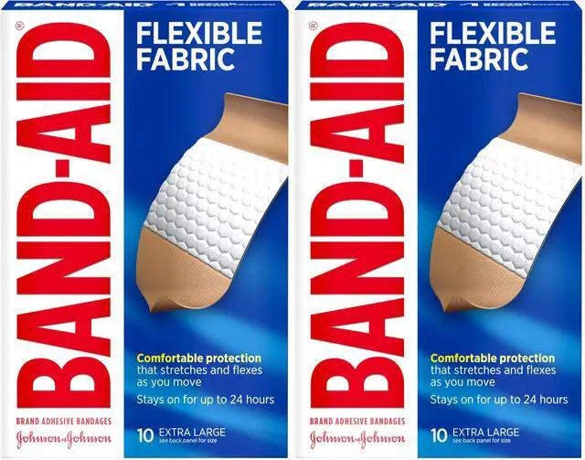 Main image of Brand Sterile Flexible Fabric Adhesive Bandages,Comfortable Flexible Protection & Wound Care for Minor Cuts & Scrapes, Designed to Cushion Painful Wounds,Extra Large Size 10 Count (Pack of 2)