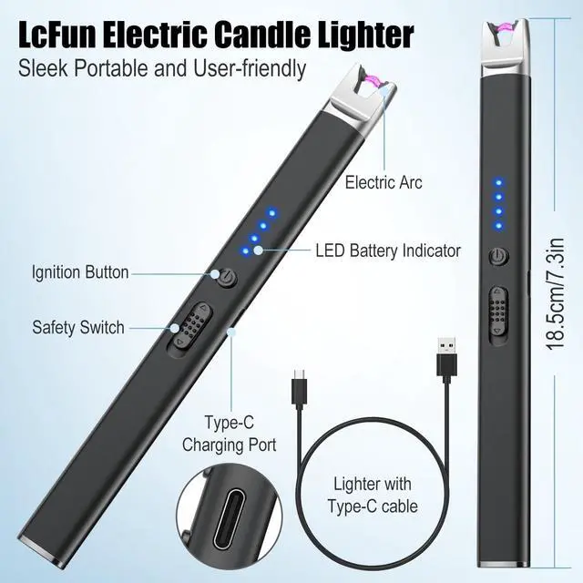 Alt view image 2 of 7 - 2 Pack Candle Lighter Rechargeable Electric Lighter Long Stem Matches