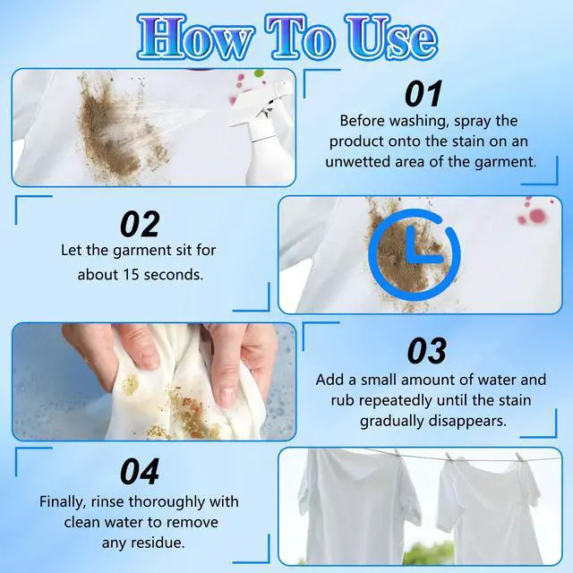 Alt view image 5 of 7 - Clothing Emulsifier Stain Remover, Non-Ionic Laundry Pre-Treatment, Stain Remover for Clothes, Portable Dry Cleaning Stain Removal Spray, Active Enzyme Laundry For Clothes (308ML)