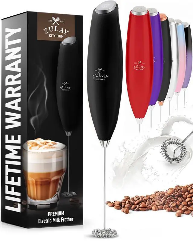Main image of Milk Frother Handheld Electric Whisk Frother Wand with 2 Duracell Batteries, Durable Drink Mixer, Coffee Frother, Hand Blender, Frother for Protein Powder, Matcha & More - Black
