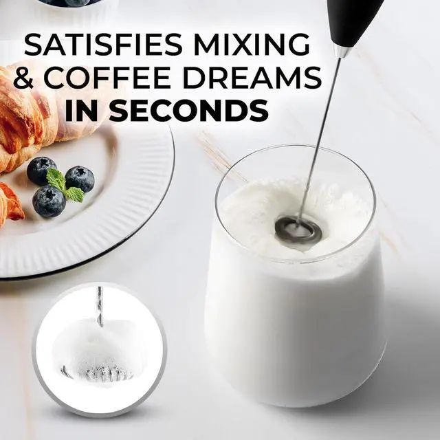 Alt view image 2 of 7 - Milk Frother Handheld Electric Whisk Frother Wand with 2 Duracell Batteries, Durable Drink Mixer, Coffee Frother, Hand Blender, Frother for Protein Powder, Matcha & More - Black