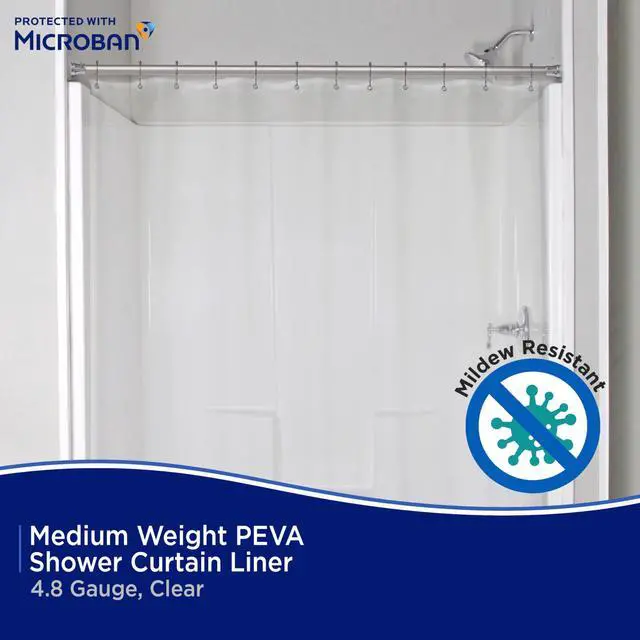Alt view image 3 of 7 - Microban PEVA Shower Curtain Liner, Waterproof Medium-Weight Design with Rust-Resistant Metal Grommets & Weighted Magnetic Hem, 70" x 72", Clear