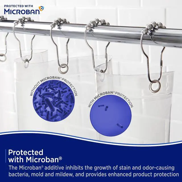 Alt view image 4 of 7 - Microban PEVA Shower Curtain Liner, Waterproof Medium-Weight Design with Rust-Resistant Metal Grommets & Weighted Magnetic Hem, 70" x 72", Clear