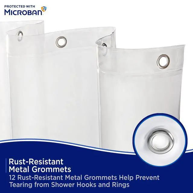 Alt view image 5 of 7 - Microban PEVA Shower Curtain Liner, Waterproof Medium-Weight Design with Rust-Resistant Metal Grommets & Weighted Magnetic Hem, 70" x 72", Clear