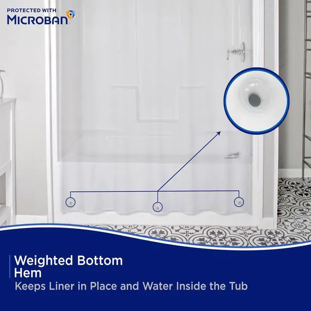 Alt view image 7 of 7 - Microban PEVA Shower Curtain Liner, Waterproof Medium-Weight Design with Rust-Resistant Metal Grommets & Weighted Magnetic Hem, 70" x 72", Clear