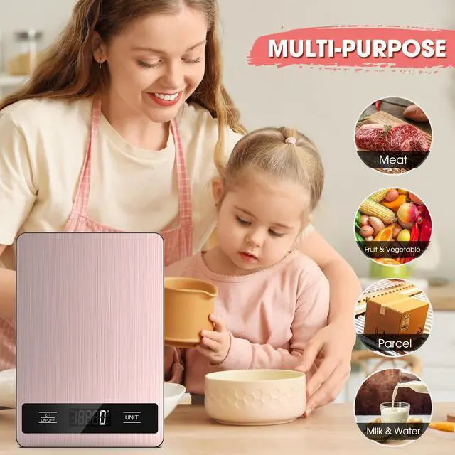 Alt view image 3 of 7 - Food Scale, 11lb Digital Kitchen Scale Weight Grams and Ounces for Baking, Cooking and Meal Prep, 1g / 0.1oz Precise Graduation with 6 Units and Tare Function, LCD Display & Stainless Steel