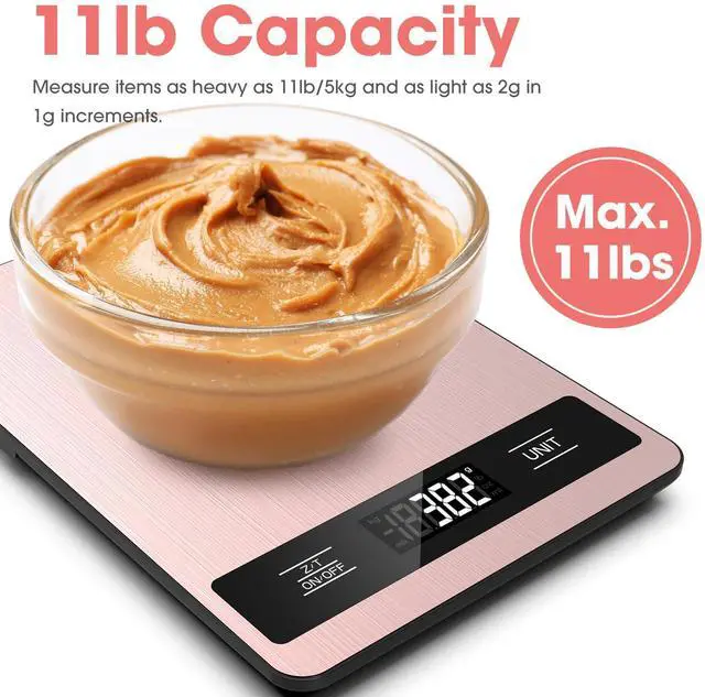 Alt view image 4 of 7 - Food Scale, 11lb Digital Kitchen Scale Weight Grams and Ounces for Baking, Cooking and Meal Prep, 1g / 0.1oz Precise Graduation with 6 Units and Tare Function, LCD Display & Stainless Steel