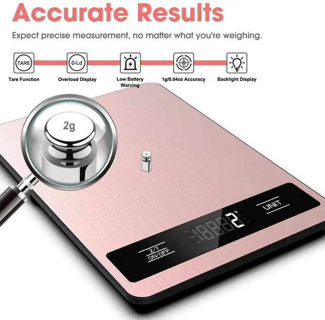 Alt view image 6 of 7 - Food Scale, 11lb Digital Kitchen Scale Weight Grams and Ounces for Baking, Cooking and Meal Prep, 1g / 0.1oz Precise Graduation with 6 Units and Tare Function, LCD Display & Stainless Steel
