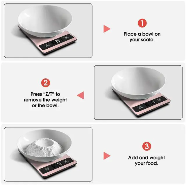 Alt view image 7 of 7 - Food Scale, 11lb Digital Kitchen Scale Weight Grams and Ounces for Baking, Cooking and Meal Prep, 1g / 0.1oz Precise Graduation with 6 Units and Tare Function, LCD Display & Stainless Steel