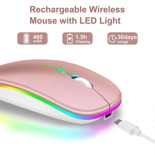 Alt view image 2 of 5 - LED Wireless Mouse, Rechargeable Bluetooth Mouse, Slim Portable Computer Mice with USB Receiver, BT5.4 and 2.4G Dual Mode Connection, Quiet Silent for Laptop/Notebook/pc/iPad/Chromebook