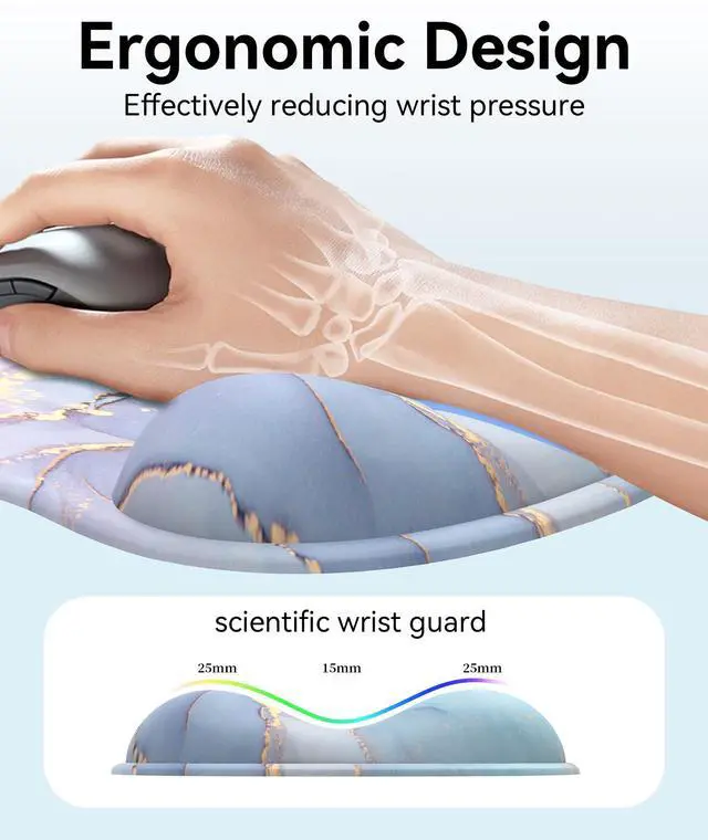 Alt view image 2 of 7 - Mouse Pad with Gel Wrist Rest, Ergonomic Comfortable Computer Wrist Support for Laptop, Pain Relief Mousepad with Non-Slip PU Base for Office & Home (Marble)