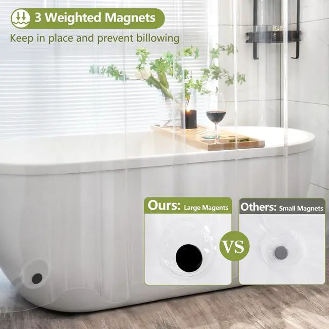 Alt view image 2 of 7 - Waterproof Clear Shower Curtain with 3 Large Magnets, Bpa-Free PEVA 8G Shower Curtain Liner Weighted, 72 x 72 inch See Through Transparent Plastic Shower Curtain Durable for Bathroom
